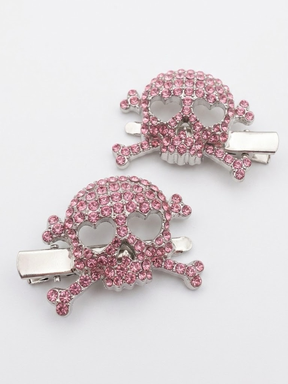Pink Rhinestone Skull Hair Clips